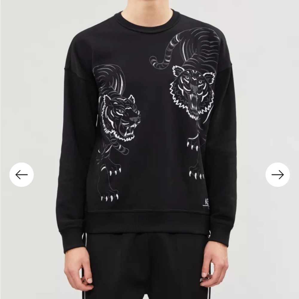 Kenzo Black Crewneck Sweater with Tiger Design